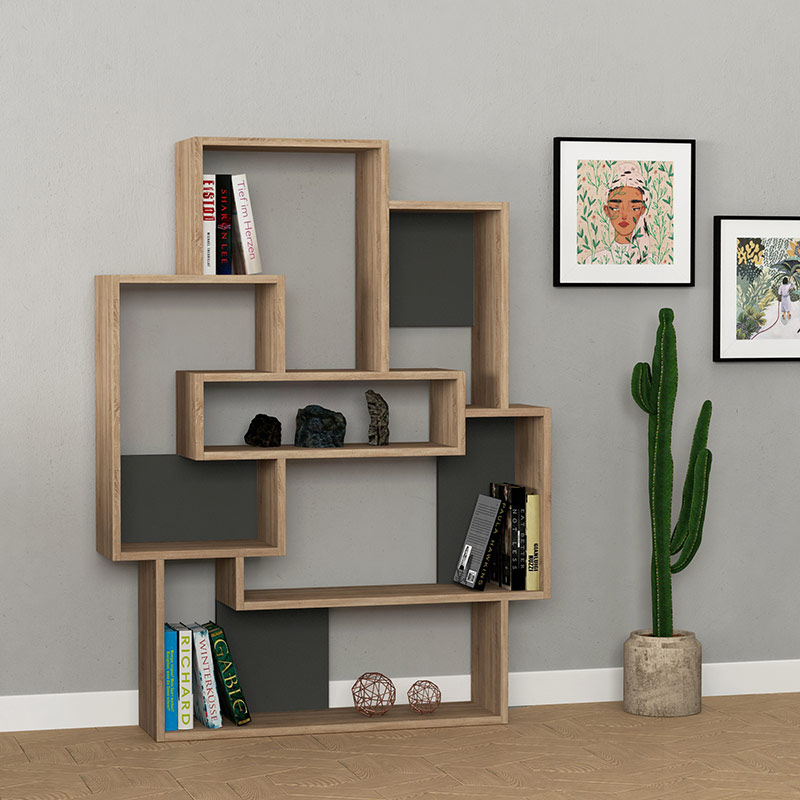 YONKERS BOOKCASE - OAK - ANTHRACITE