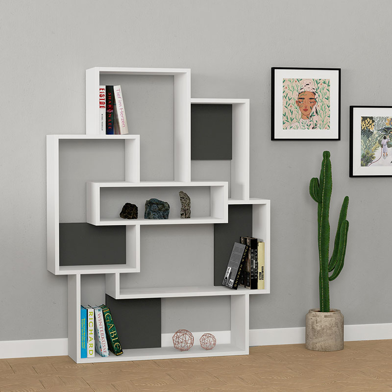 YONKERS BOOKCASE - WHITE - ANTHRACITE