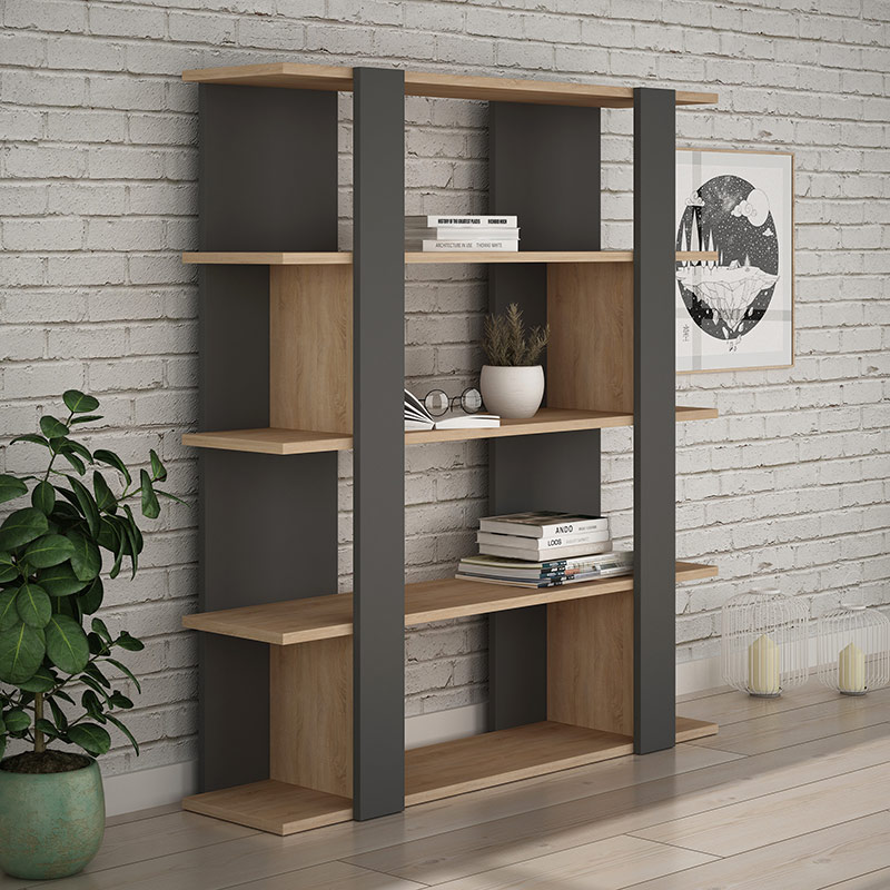 ABILENE BOOKCASE - ANTHRACITE - OAK