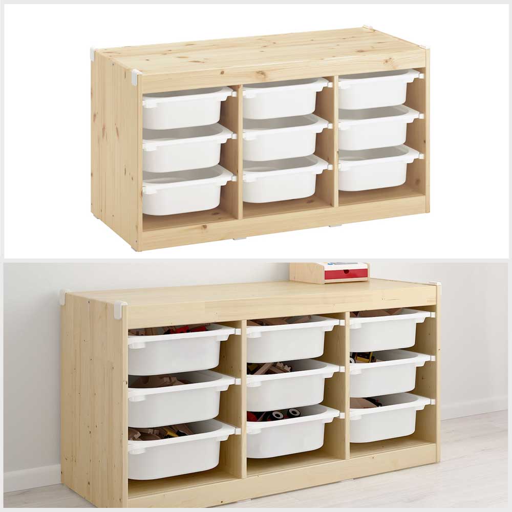 Ikea TROFAST Storage combination with boxes, light white stained pine/white99x44x52 cm