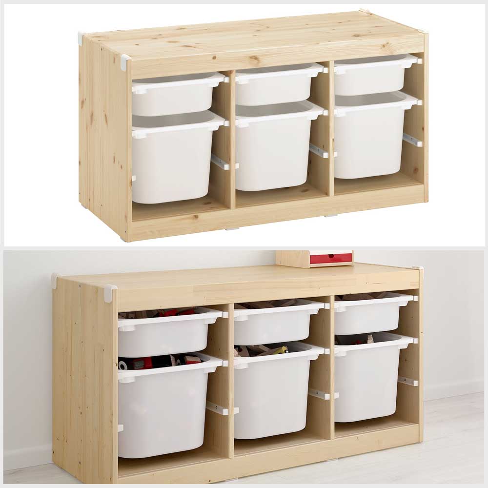 Ikea TROFAST Storage combination with boxes, light white stained pine/white99x44x52 cm