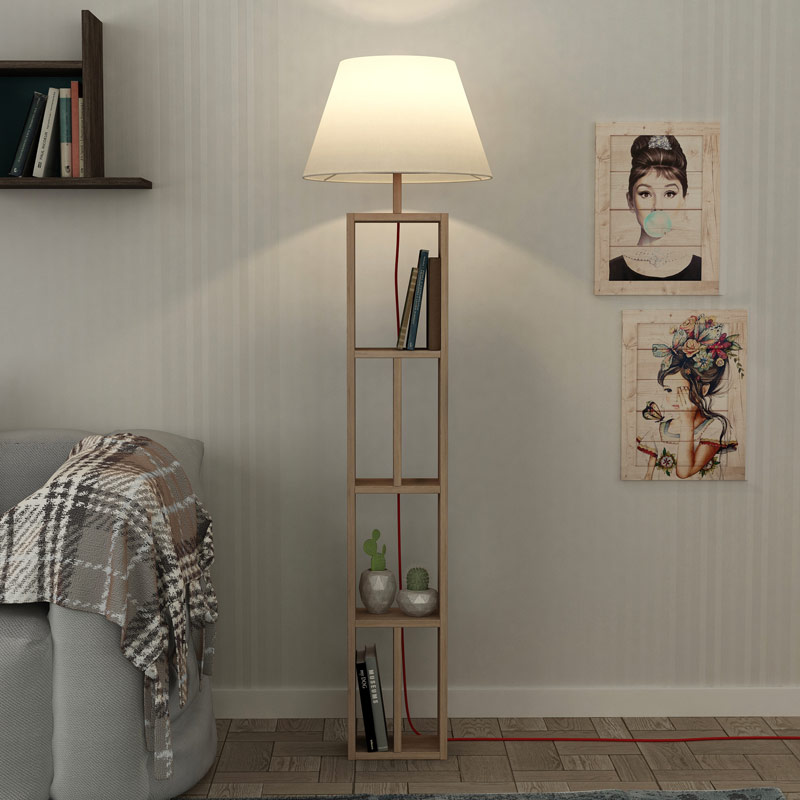 Sivas Floor Lamp - Oak - Linen