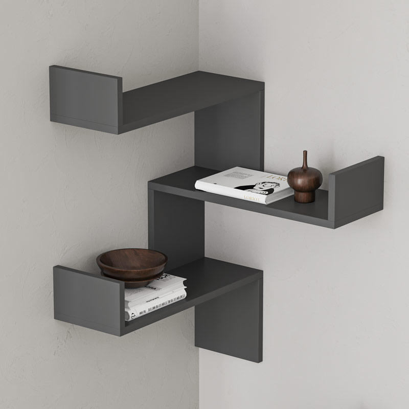 Siirt Corner Bookcase - Anthracite