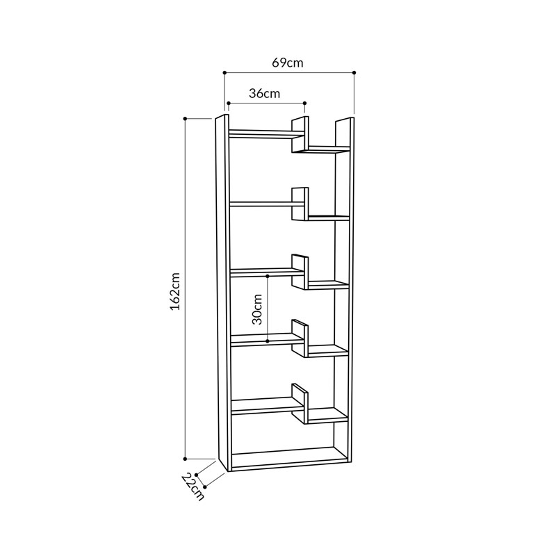 Osmancık Bookcase - White - Anthracite