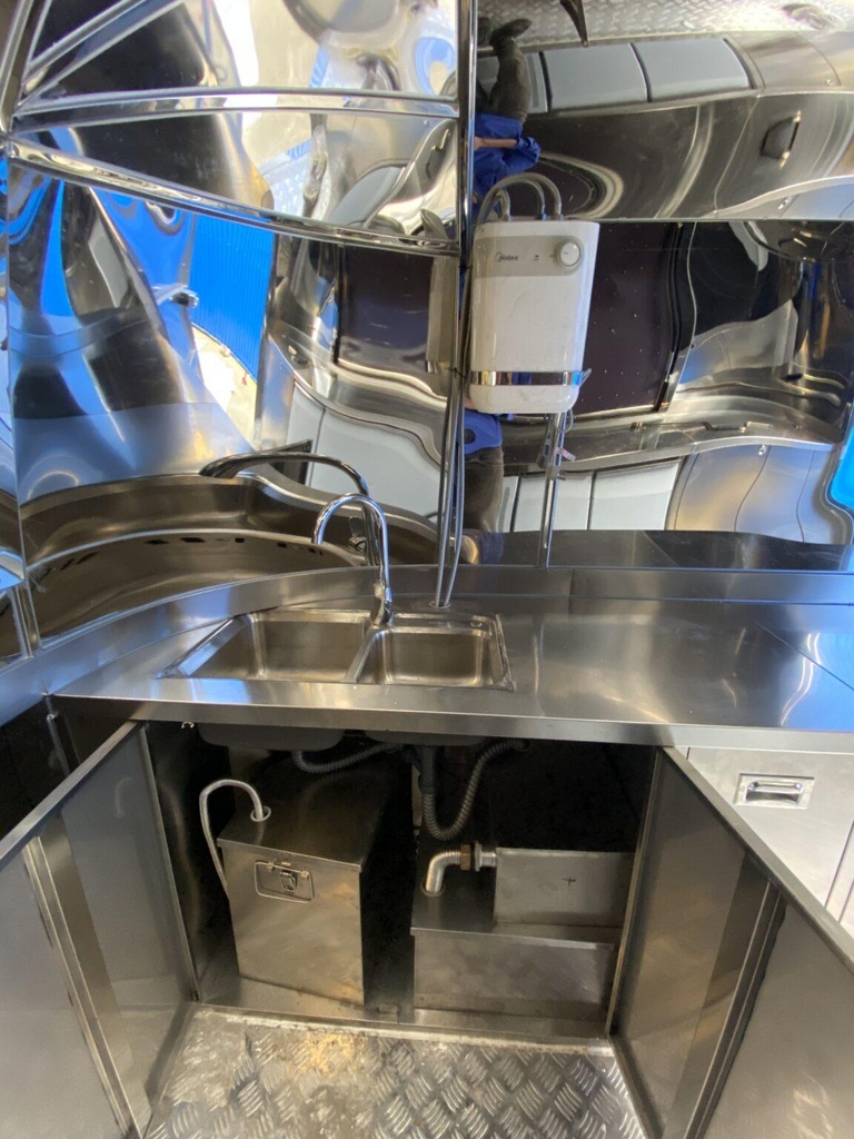 BERMINGHAM Food Trailer with Sink, Transportation cupboard, Cash drawer, Under counter Refrigerator & Water Heater-Gold