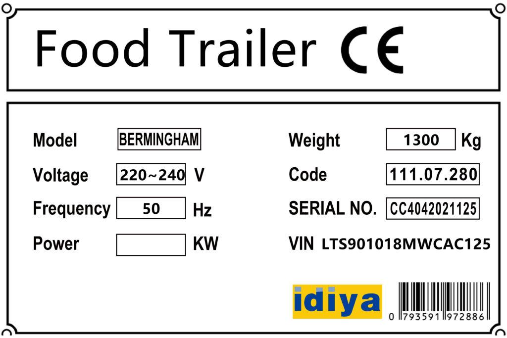 BERMINGHAM Food Trailer with Sink, Transportation cupboard, Cash drawer, Under counter Refrigerator & Water Heater-Gold