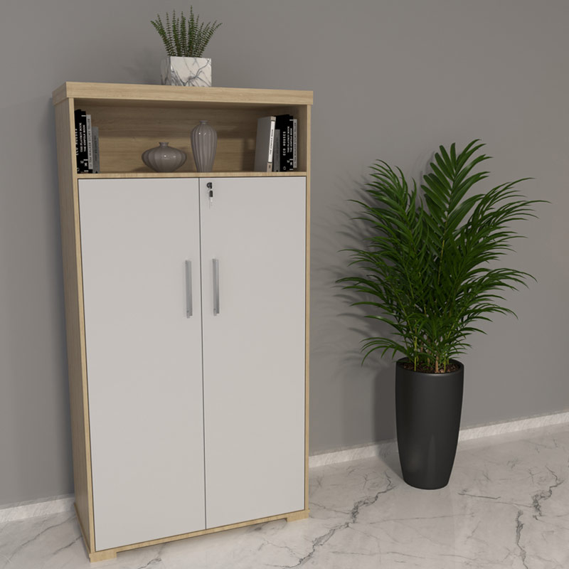  Aguas High Cabinet With Niche - Light Oak/ White