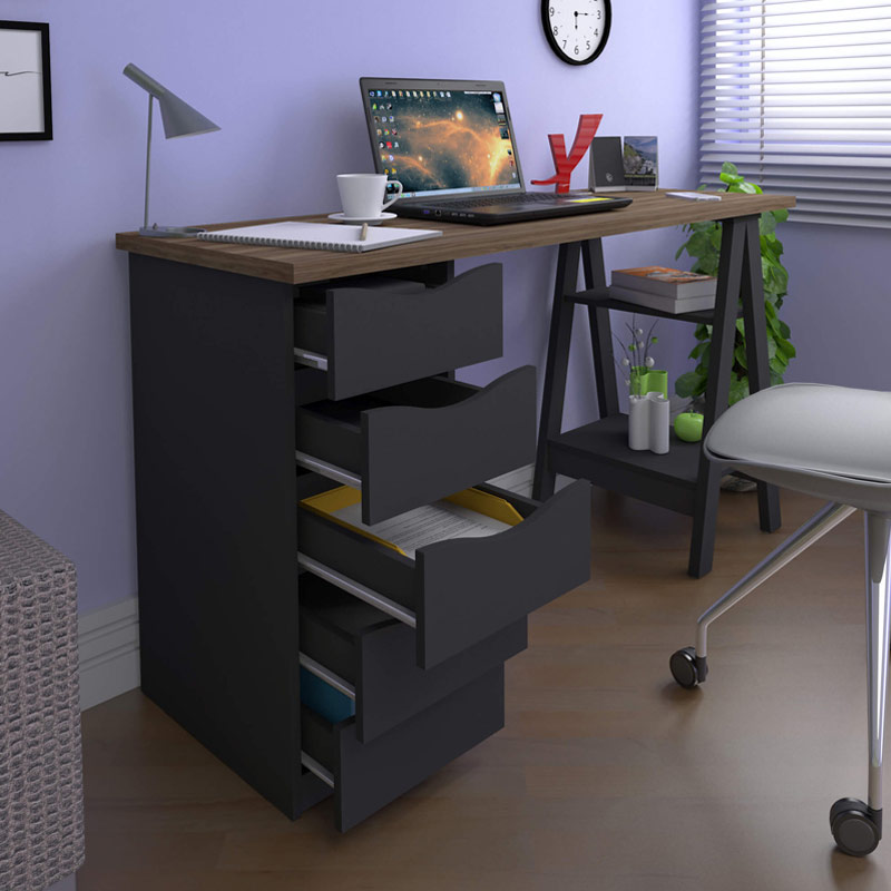  Caruaru Desk - Nogal/ Black