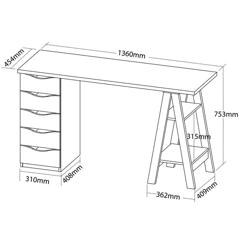  Caruaru Desk - Nogal/ White