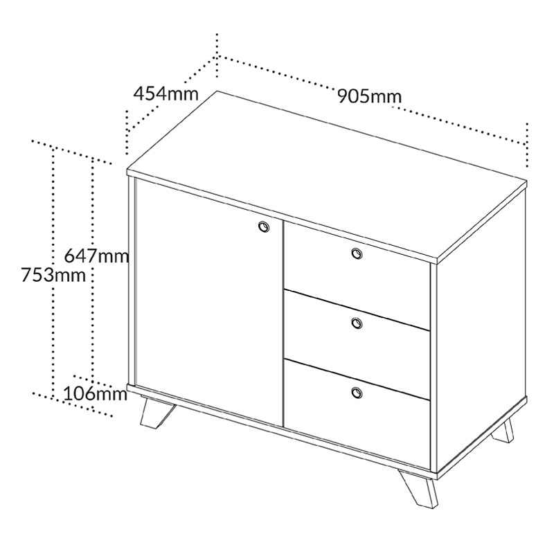  Macae Cabinet with 1 Door and 3 Drawers - Elm/ White 