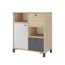 Belem Cabinet with 1 Door and 2 Drawers - Light Oak/ White/ Gray