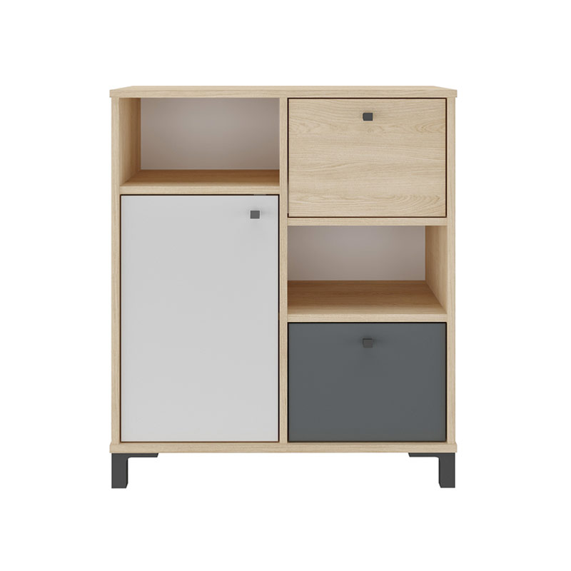 Belem Cabinet with 1 Door and 2 Drawers - Light Oak/ White/ Gray