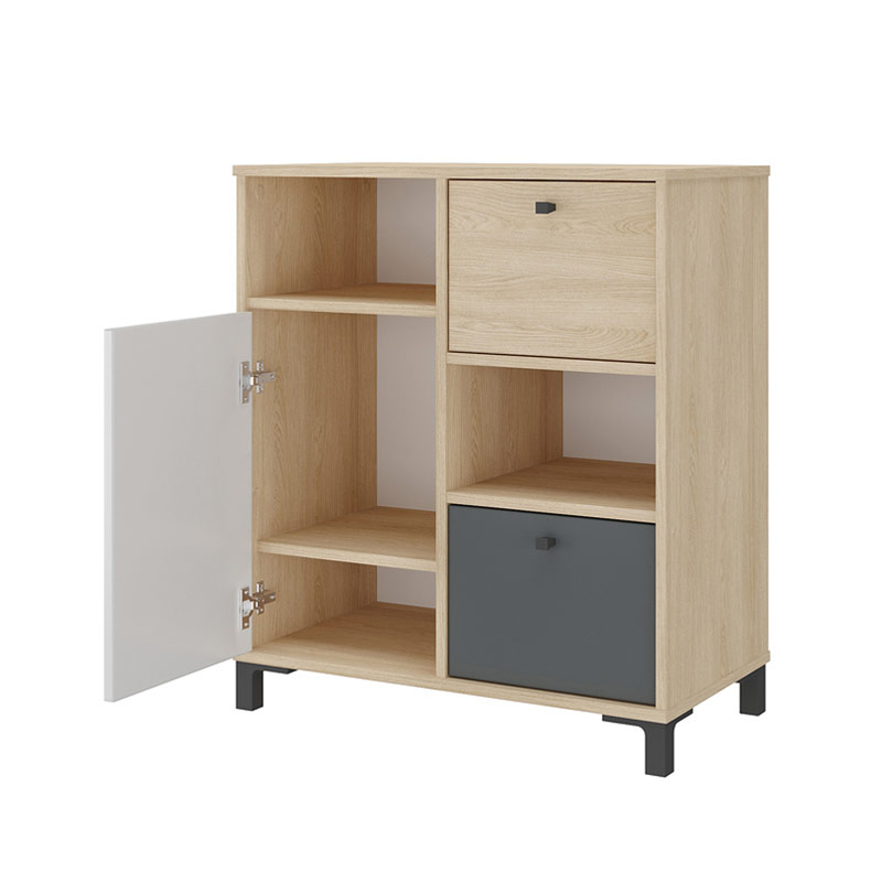 Belem Cabinet with 1 Door and 2 Drawers - Light Oak/ White/ Gray