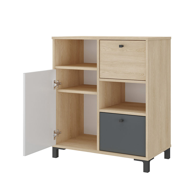 Belem Cabinet with 1 Door and 2 Drawers - Light Oak/ White/ Gray