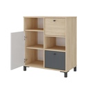Belem Cabinet with 1 Door and 2 Drawers - Light Oak/ White/ Gray
