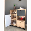 Belem Cabinet with 1 Door and 2 Drawers - Light Oak/ White/ Gray