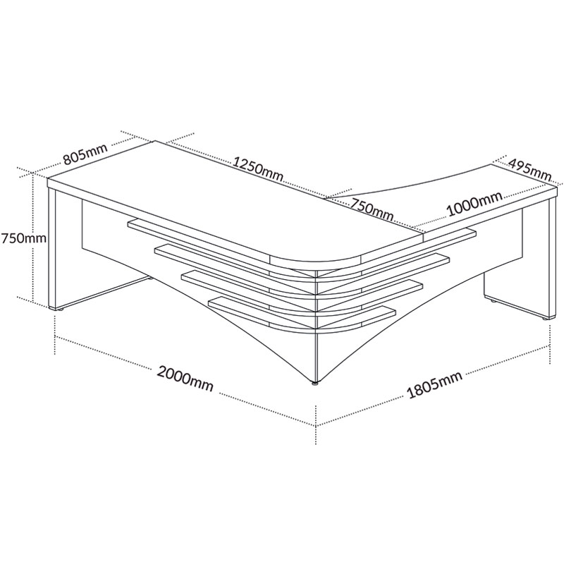 Palmas Desk II 2000x1800 LE - Light Oak/ White