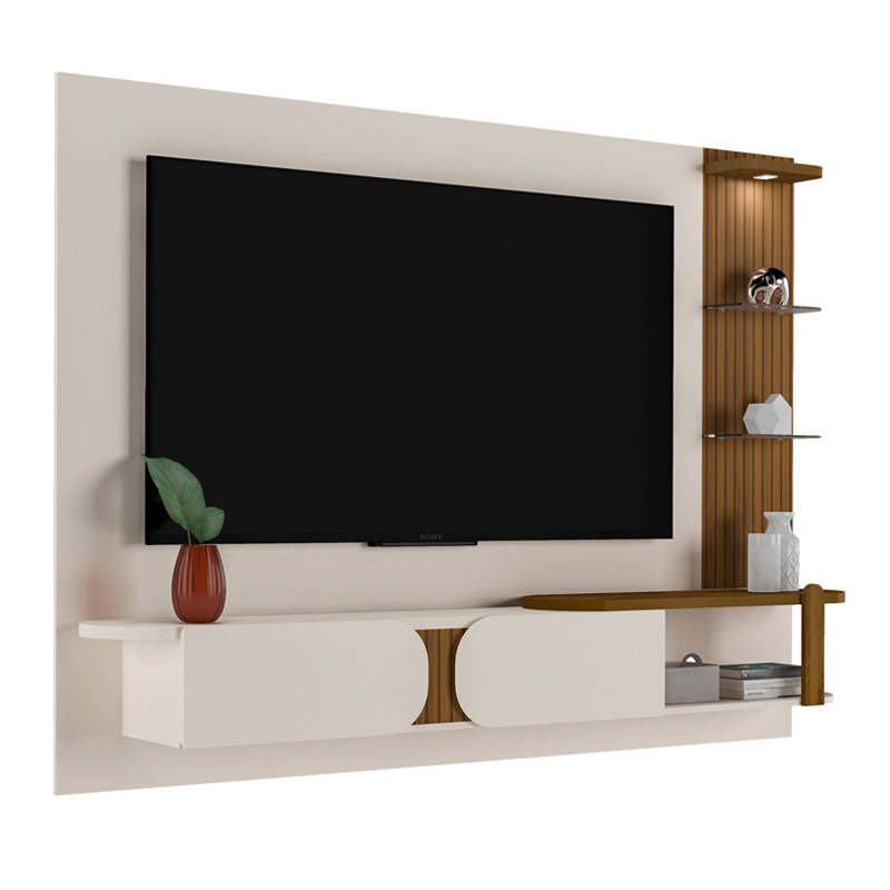 Alvorada Legal Tv Wall Panel - Off White/Slatted Pine