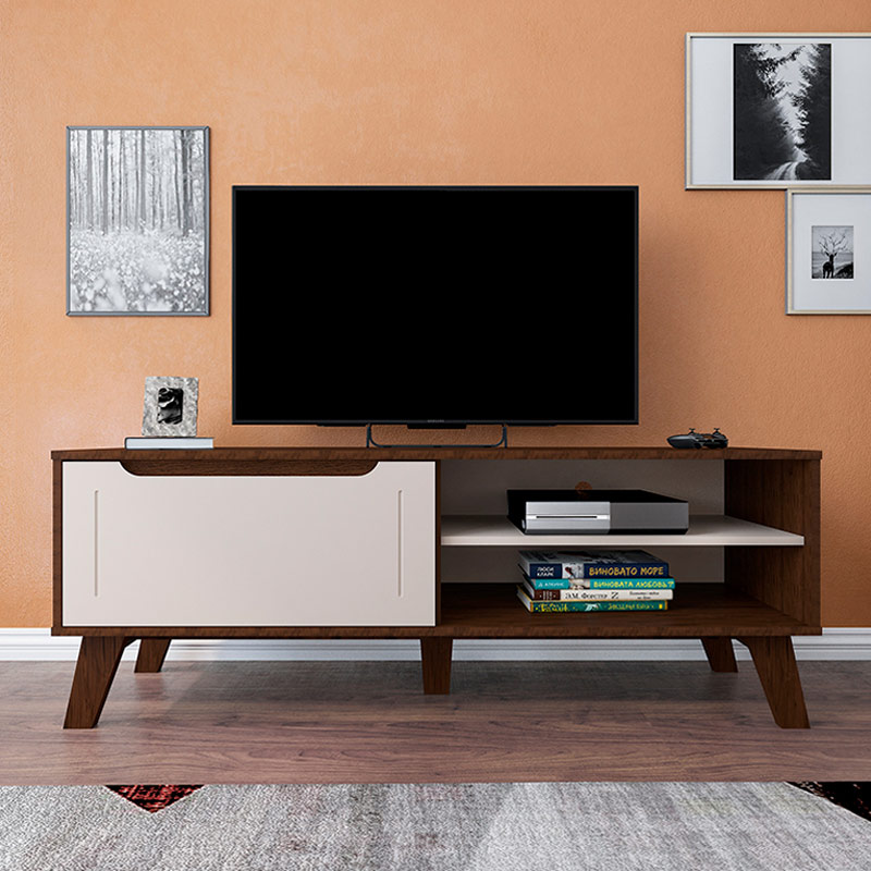 Braganca Horizonte Tv Stand - Walnut/ Off White