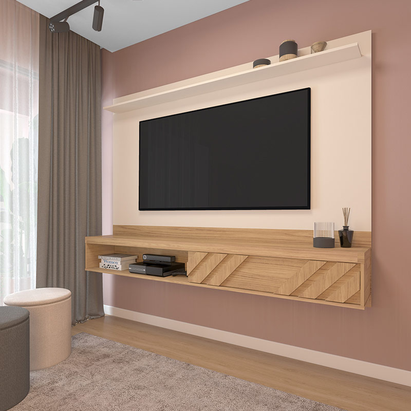 Breves Tv Wall Panel - Oak/ Off White