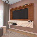 Breves Tv Wall Panel - Off White/ Cedar