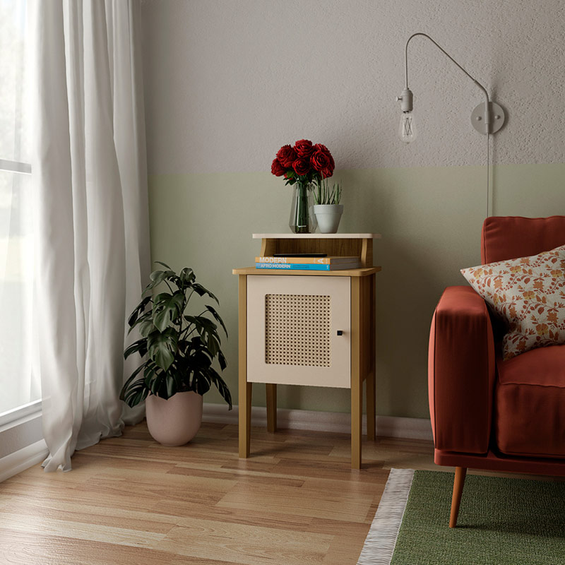 Brusque End Table - Oak/ Off White