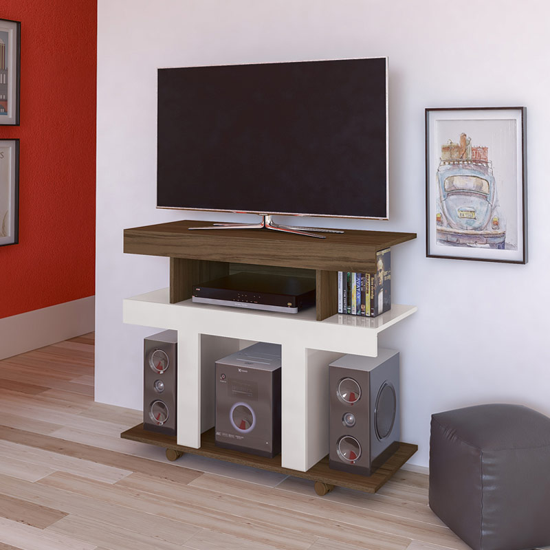 Camaragibe Tv Stand - Walnut/ Off White