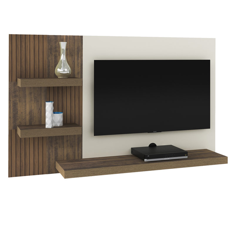 Cambe Tv Wall Panel - Slatted Pine/ Off White