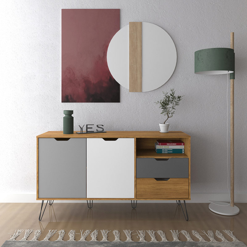 Conselheiro Buffet - Oak/Graphite/White/Silver