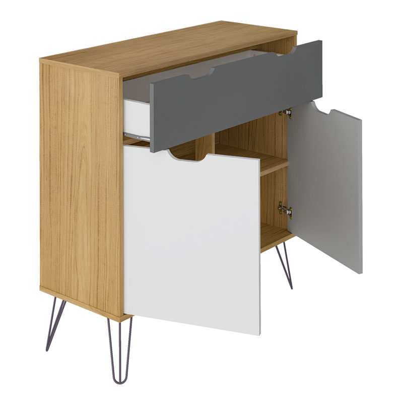 Conselheiro Cabinet- Oak/Graphite/White/Silver 