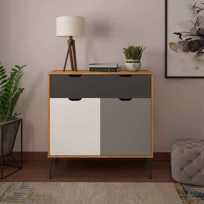 Conselheiro Cabinet- Oak/Graphite/White/Silver 