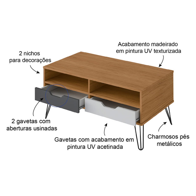 Conselheiro Coffee Table - Oak/Graphite/White