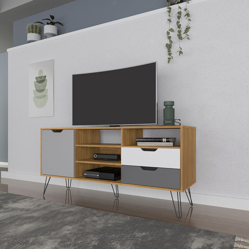 Conselheiro Tv Stand - Oak/Graphite/White/Silver