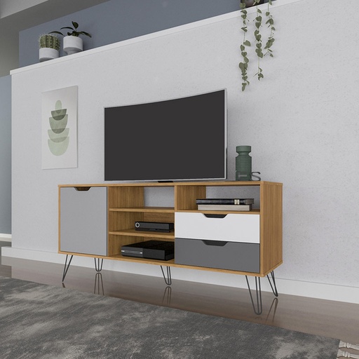 Sao Paulo Tv Stand - Oak / Graphite / White / Silver