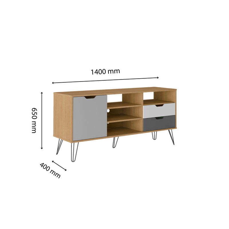 Conselheiro Tv Stand - Oak/Graphite/White/Silver