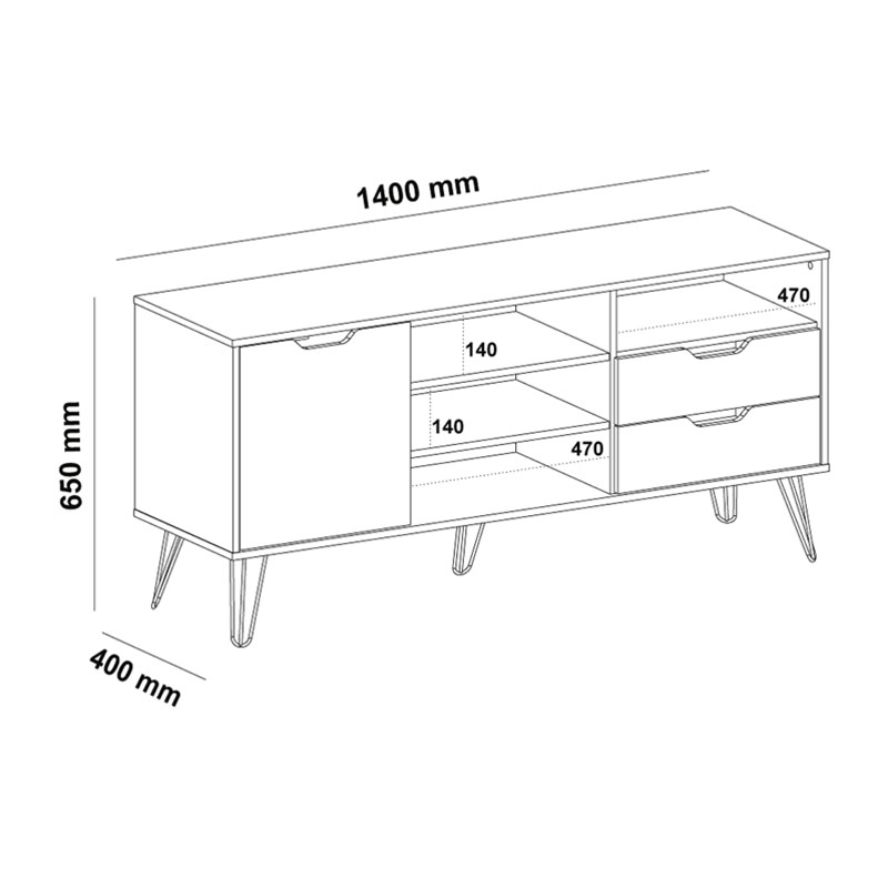 Conselheiro Tv Stand - Oak/Graphite/White/Silver