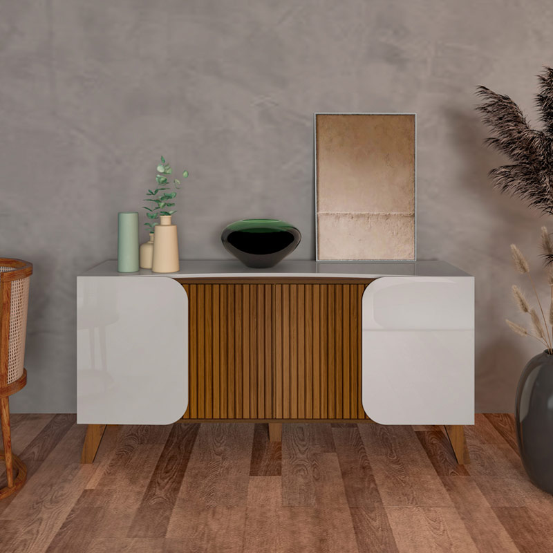 Ferraz Buffet - Off White/ Slatted Pine