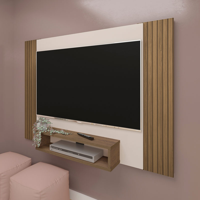 Lages Tv Wall Panel - Pine-Slatted Pine/ Off White