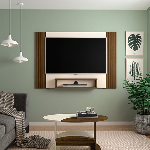 Maceio Tv Wall Panel - Pine-Slatted Pine/ Off White