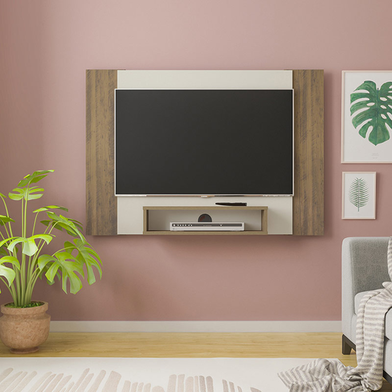 Lages Tv Wall Panel - Pine-Slatted Pine/ Off White