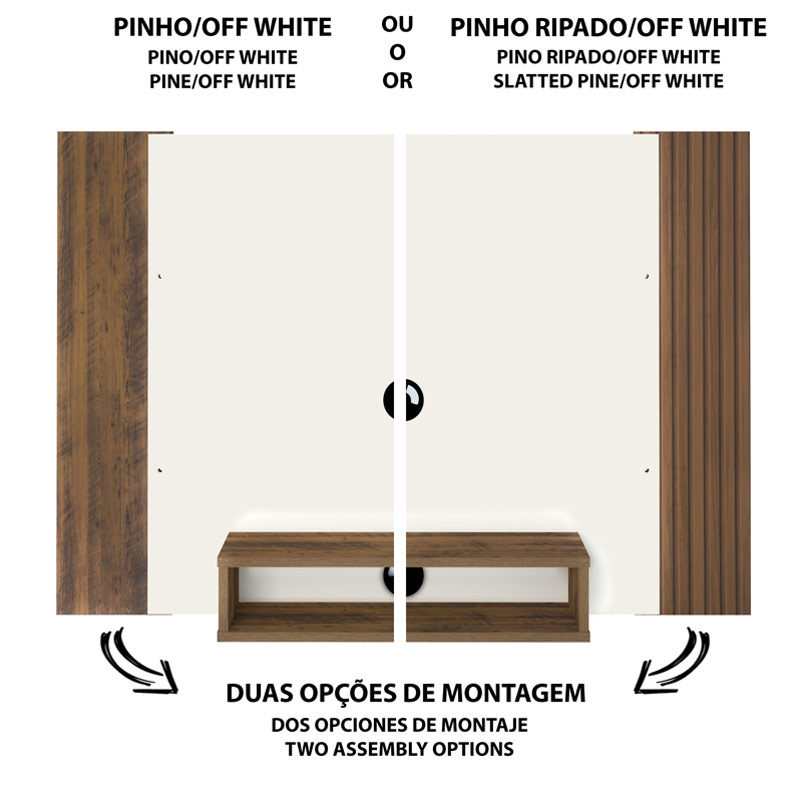 Lages Tv Wall Panel - Pine-Slatted Pine/ Off White