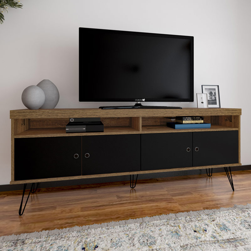 Linhares Tv Stand - Rustic/ Black