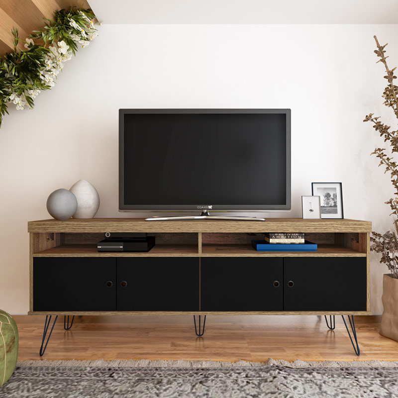 Linhares Tv Stand - Rustic/ Black