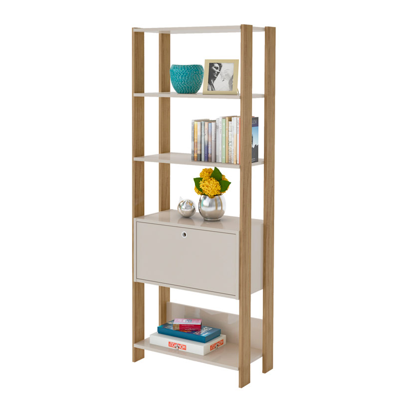 Pouso Bookcase - Off White/ Oak 