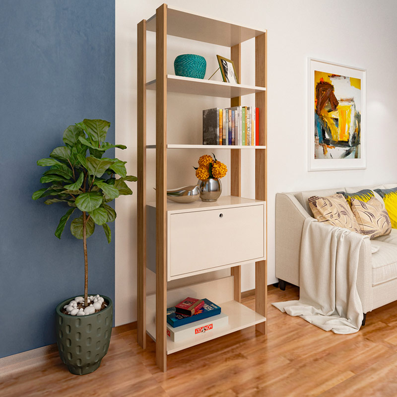 Pouso Bookcase - Off White/ Oak 