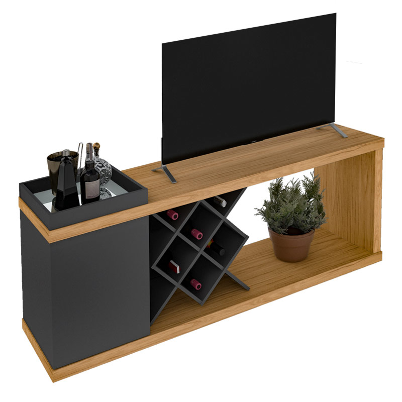 Sapucaia TV Stand Bar - Oak/ Graphite