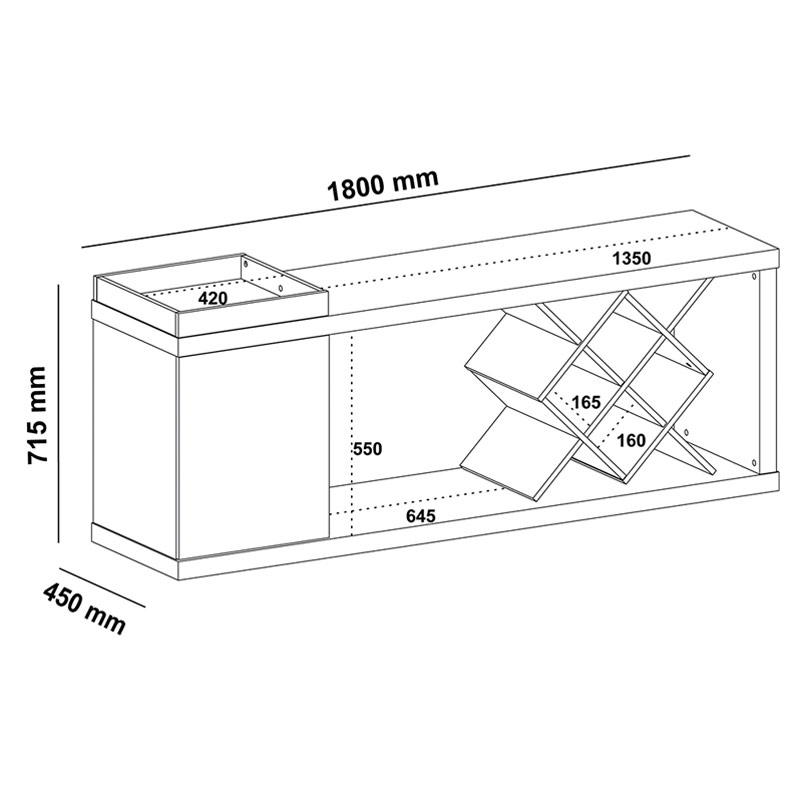 Sapucaia TV Stand Bar - Oak/ Graphite