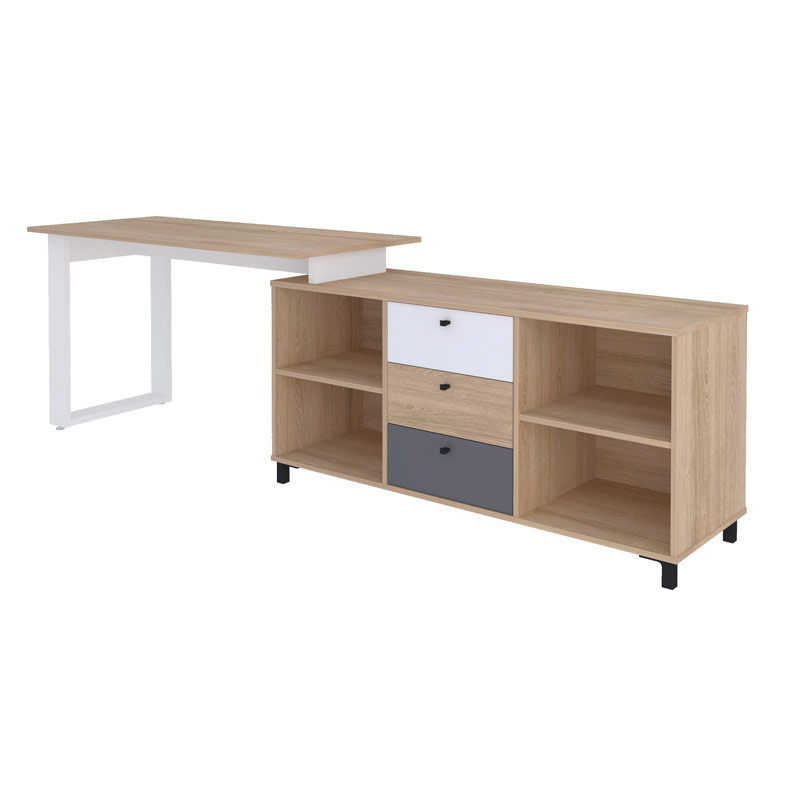  Juazeiro Desk - Light Oak/ White/ Gray large