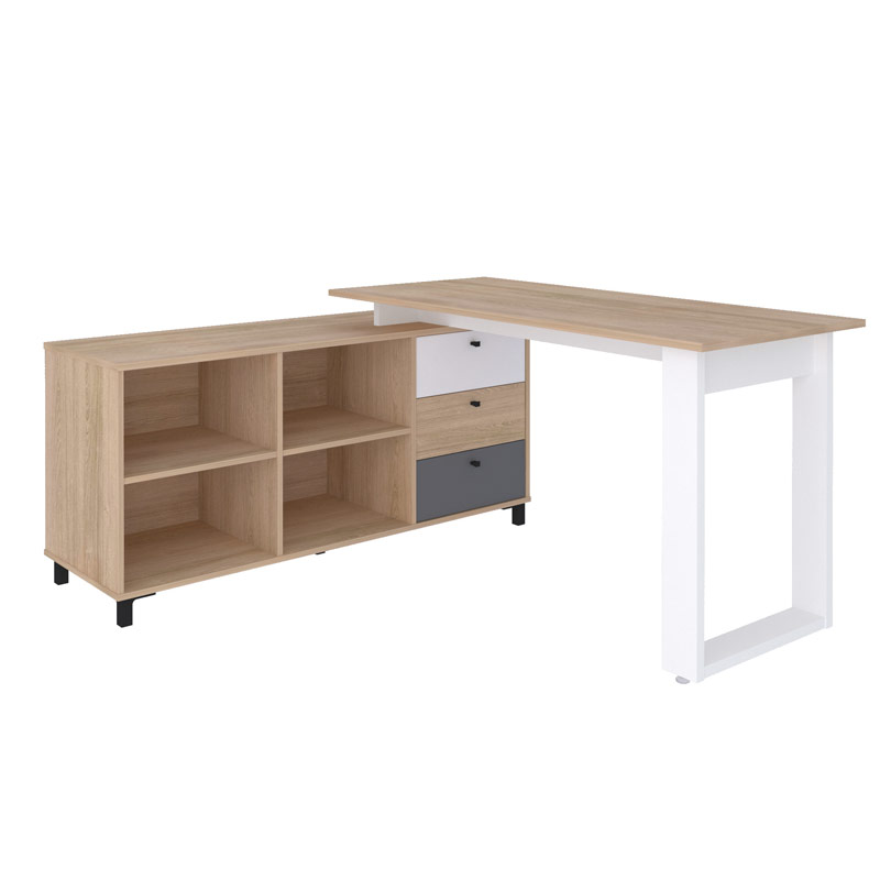  Juazeiro Desk - Light Oak/ White/ Gray large