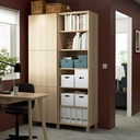 BESTA Storage Combination with Doors, White Stained Oak Effect,120x42x202 cm